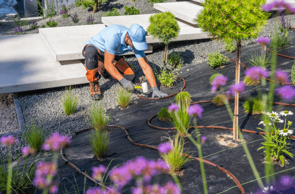 A landscaper working on a property.