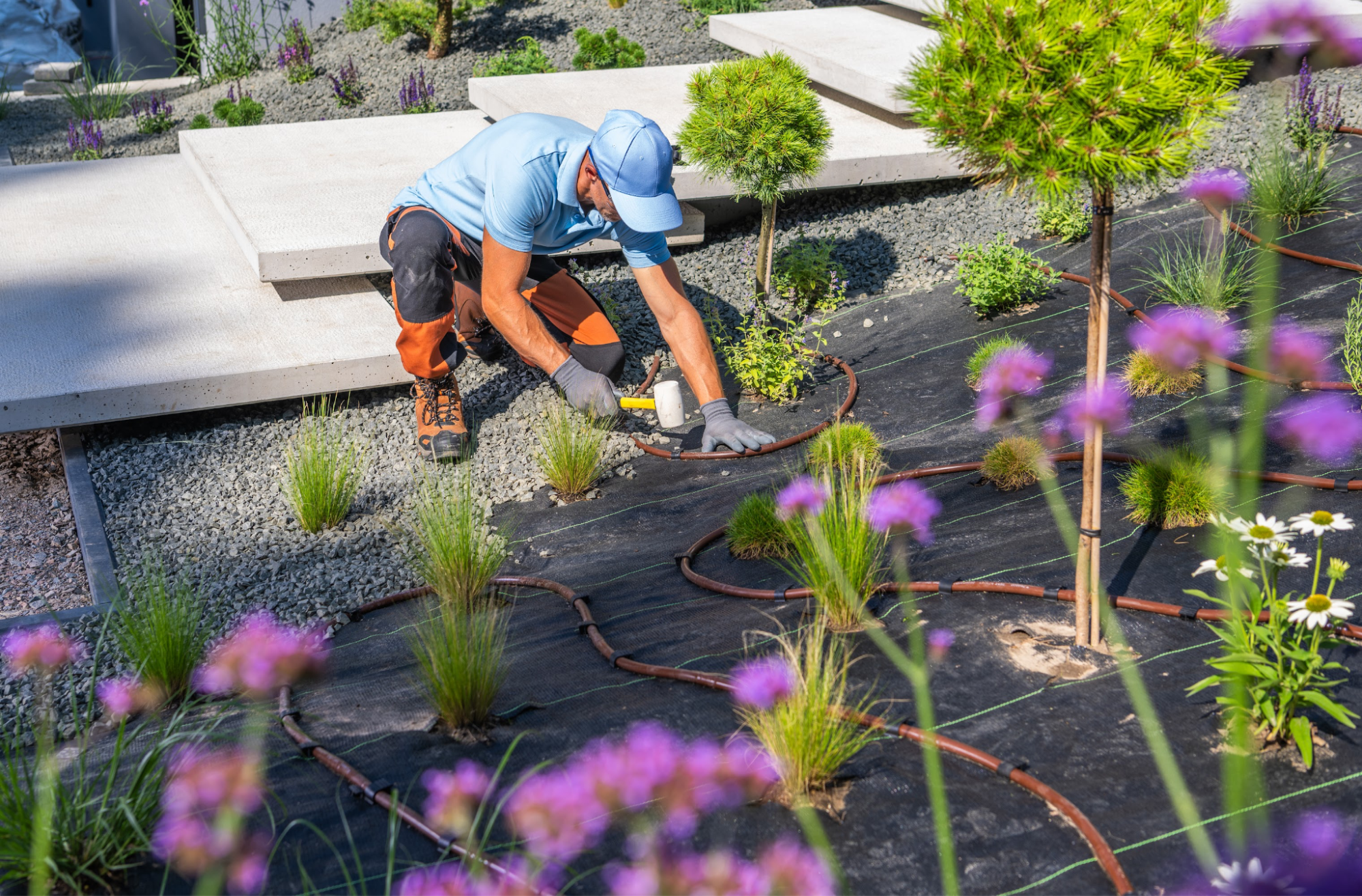 A landscaper working on a property.